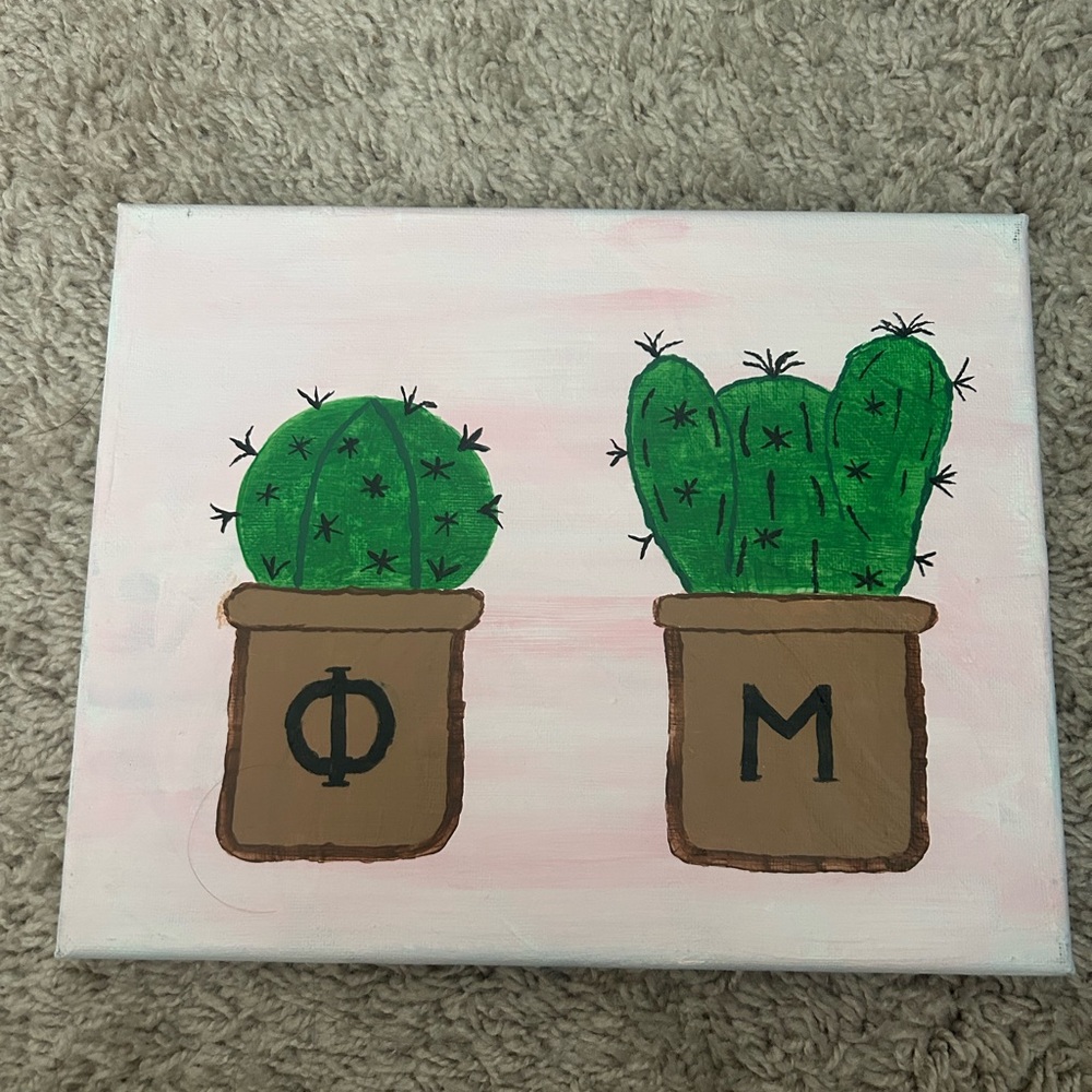 Cactus Canvas Art with Greek Letters